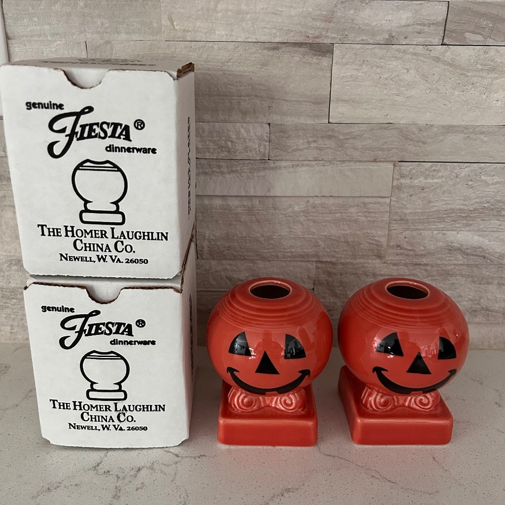 Fiesta Halloween Retired Pumpkin Candle Holders HTF